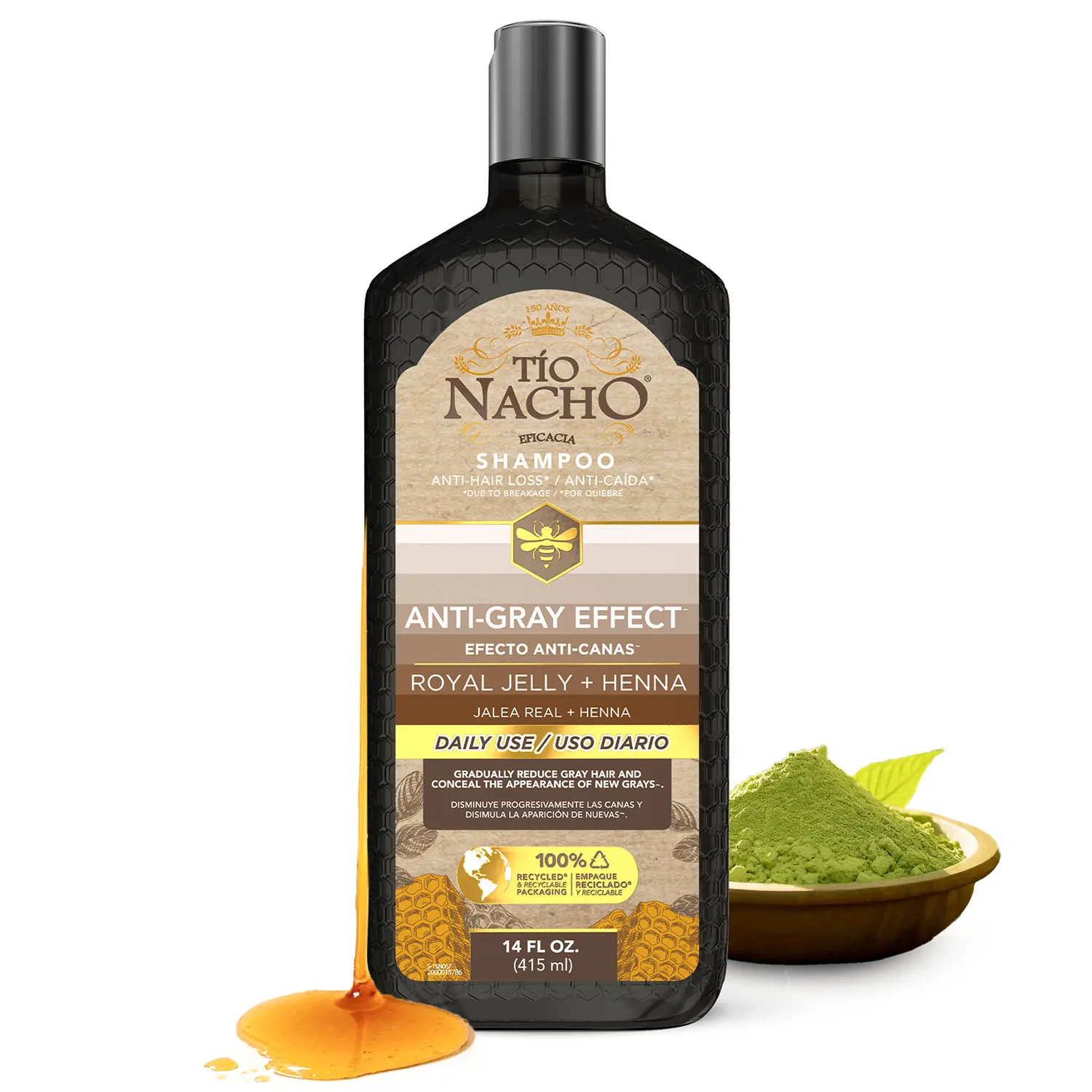 Tío Nacho Anti-Gray Effect Shampoo with Henna & Royal Jelly | Gray Blending Care