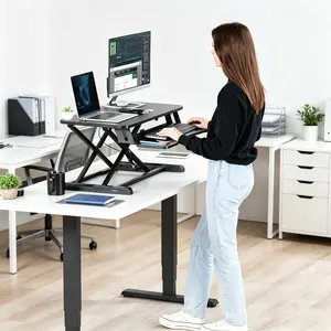 Standing Desk Converter 32 Inch Height Adjustable Sit-Stand Workstation Dual Monitor Riser with Wide Keyboard Tray Office Home Use Black Sturdy Stable 30 lbs Capacity