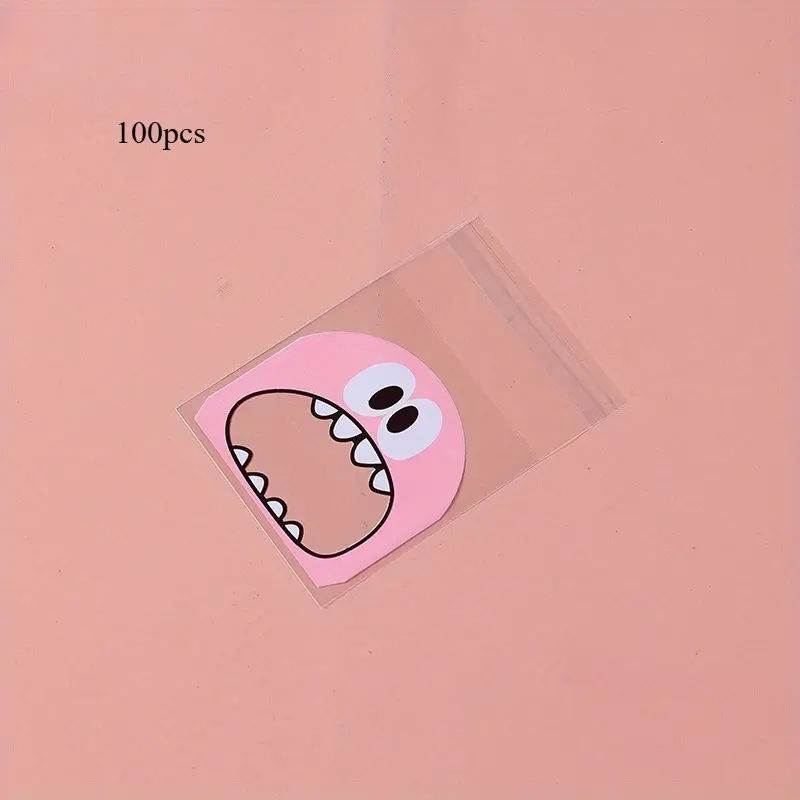 100pcs Cartoon Graphic Packaging Bag, Transparent Resealable Packaging Bag for Biscuits, Self Sealing Plastic Bags, Snacks, Nuts, Seeds, Candy, Gifts, Jewelry, Food Storage Package Pouches, Reusable Produce Bags, Home Kitchen Supplies