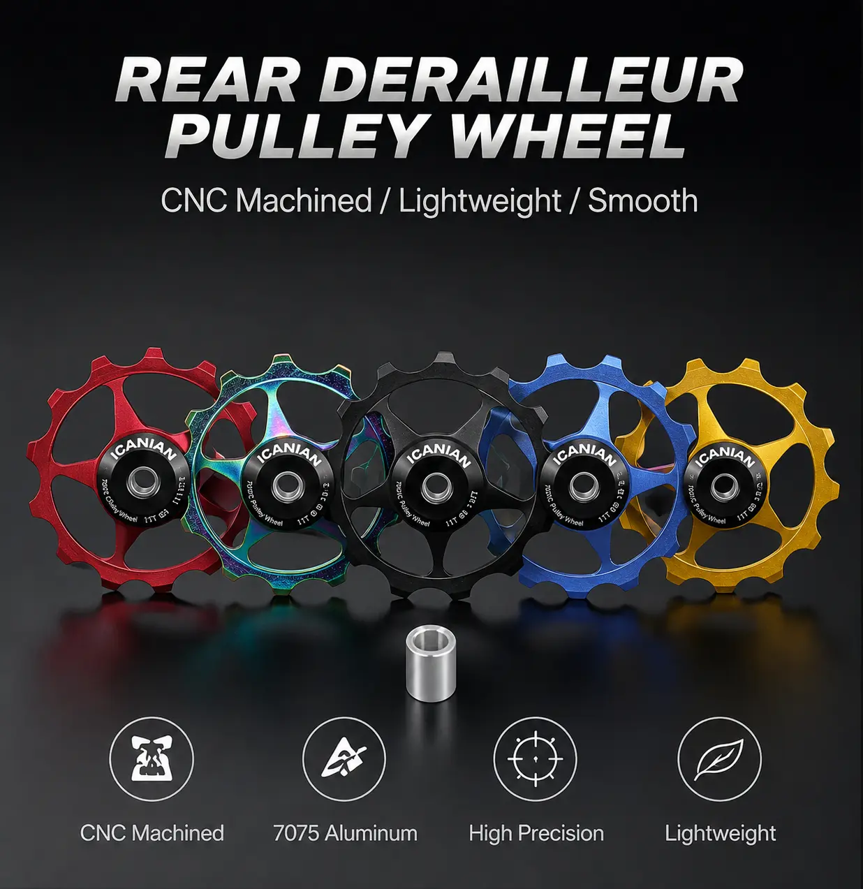 ICANIAN 13T Bicycle Jockey Wheels - Hybrid Ceramic Bearing Derailleur Guide Wheels, 4mm/5mm/6mm Mounting Bolts, Compatible with SRAM & Shimano Rear Derailleurs, Smooth Shifting Accessory for MTB Bike/Road Bike Etc.