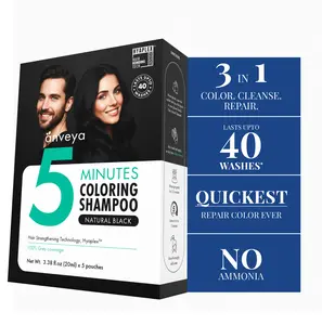 Anveya 5 Minutes Coloring Shampoo for Men & Women | Natural Black | 100% Gray Coverage, softer hair with Hair Strengthening Technology