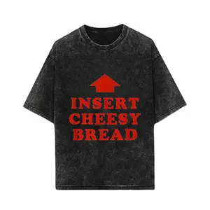 BelleHeaven JeansFly Classic Cotton T-Shirt Featuring Red "INSERT CHEESY BREAD" Lettering & Red Arrow Design for Men's Wear