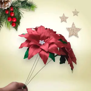 Satin Ribbon Christmas Flowers - Ideal for Christmas Decoration 6 units