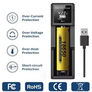 LCD Display USB Smart Charger (1/2 Slots), Compatible with 18650 3.7v Lithium Batteries and 1.2v Nimh Aa Aaa Batteries