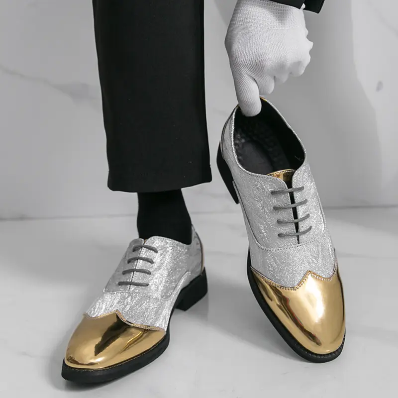 men's white and gold dress shoes CLEARANCE Go Go Dance Shoes, 5015, Gold Leather/Mesh, 1.5” Cuban Heel –  Ballroom Connection