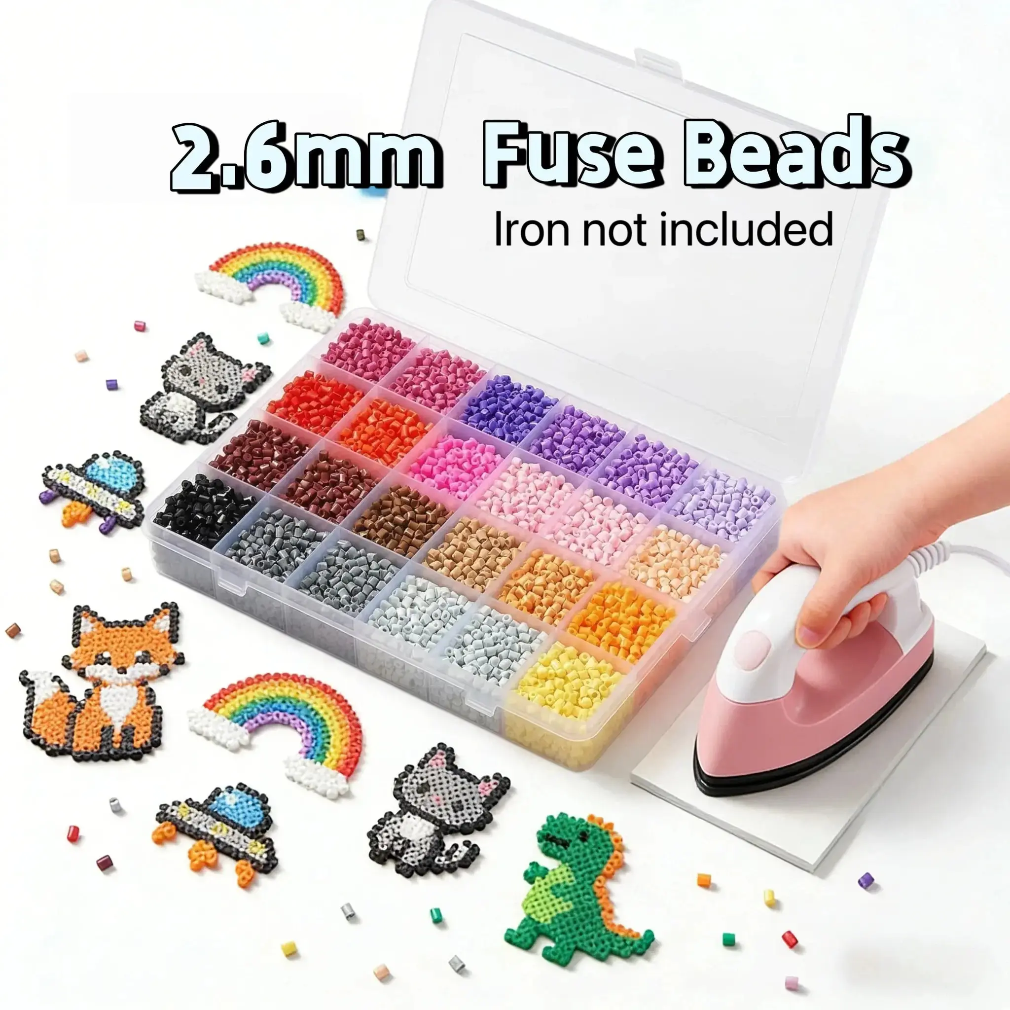 Pixel DIY Perler Bead Set, Bead Kits, Beading Making, with 38,000+ 2.6mm Beads in 24-120 Colors, Includes base, ironing paper, tweezers, and colored crochet hooks, Perfect for kids' DIY art and 3D craft gift set, Ideal for room decor and birthday gifts