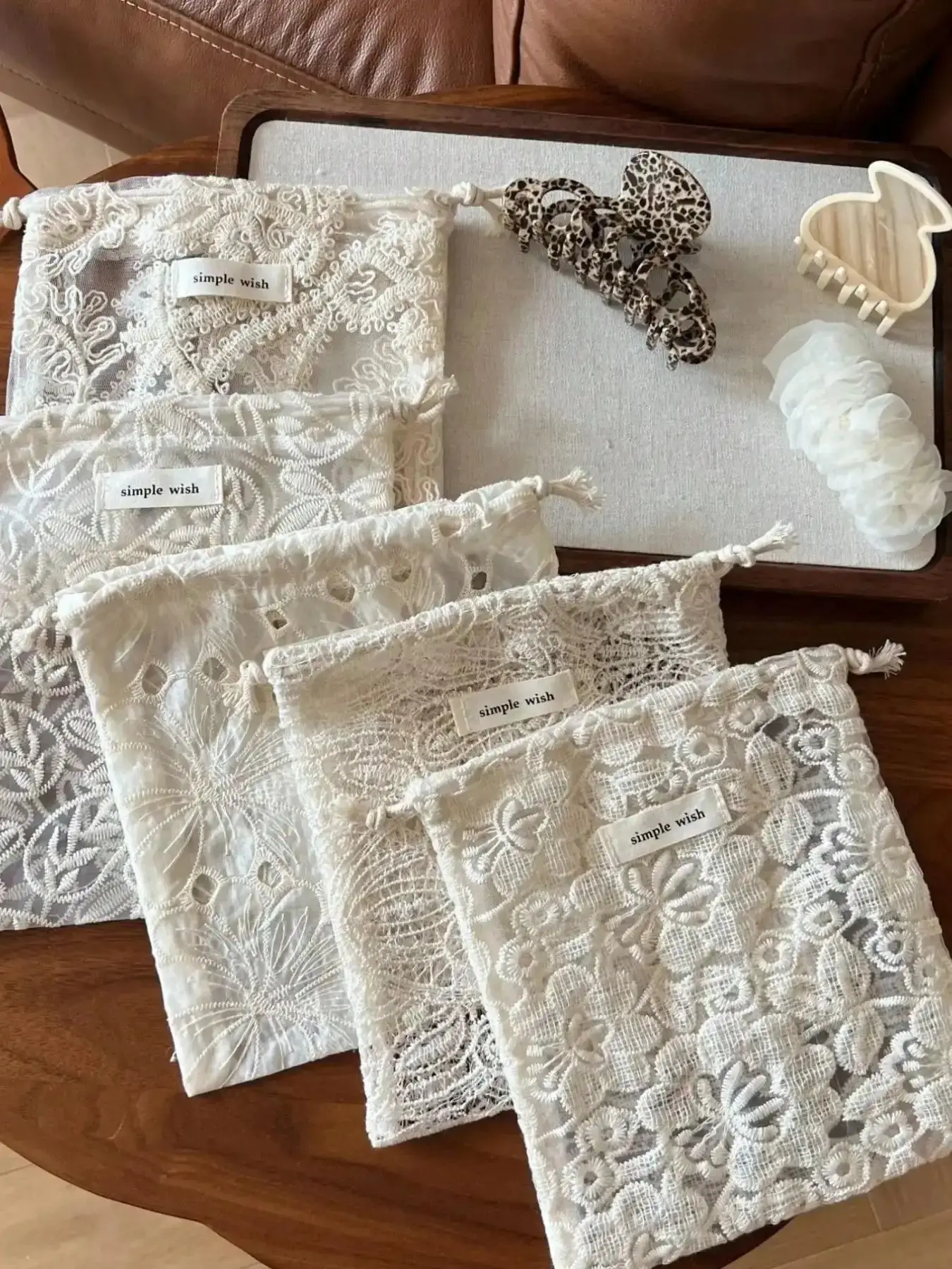 Apricot Vintage Lace Embroidered Drawstring Bag, Multi-Purpose Storage & Organizing, Ideal for Travel, School, Gifts, Drawstring Organizer Bag, Trendy Women Bags, Fashion Sunglasses Hat