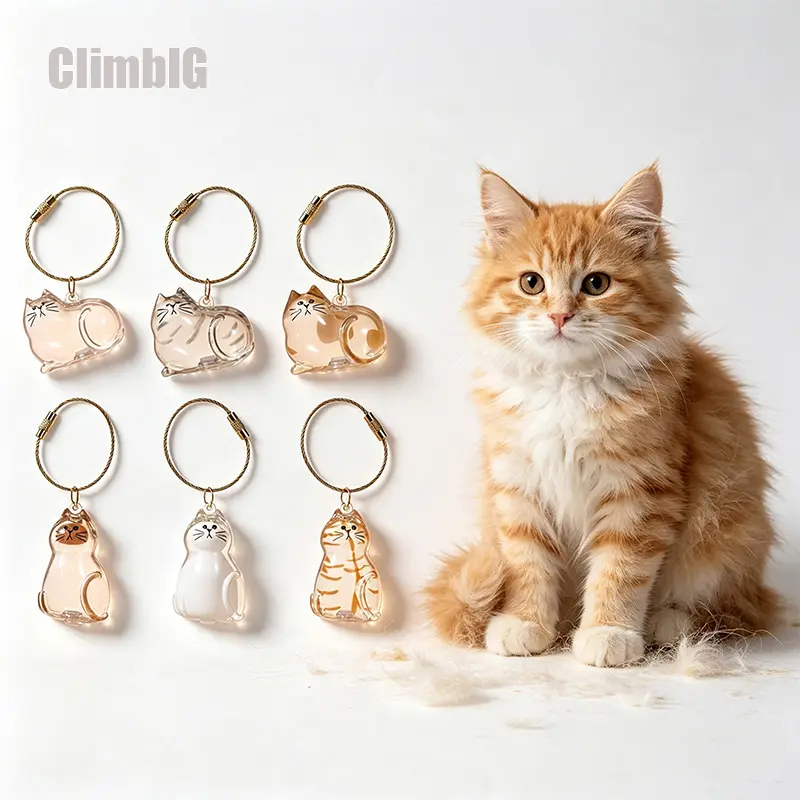 2Pcs/6Pcs Cute Cat Hair Keepsake Box, Cat Shaped Sealed Hair Storage Capsule with Hook, Rotatable Hanging Memory Pendant, Pet Fur Storage Jar, Cat Lover Keepsake Gift, Cute Cat Accessories, Pet Memory Collection,Outdoor