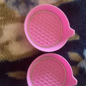 2pcs Non-Slip Water Cup Pad, Car Coaster with Rhinestone Bling Decoration, Anti-Skid 8cm Rubber Cup Bottle Mat Accessories, Car Interior Accessory