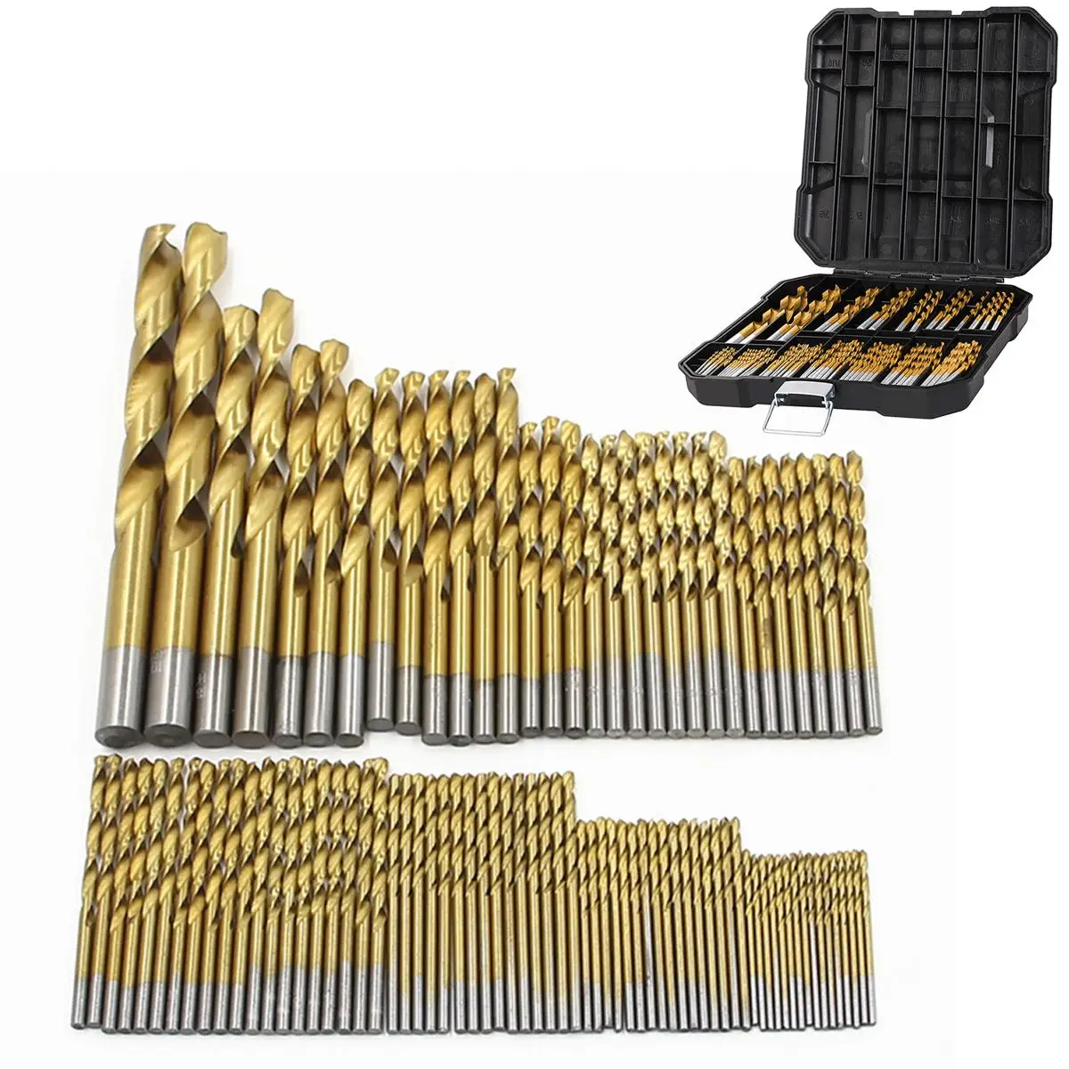 Titanium Twist Drill Bit Set, 135° Tip High Speed Steel Bit Kit, 1.5-10mm Woodworking Drill Bit Set with Storage Box, Suitable for Wood Plastic Fiberg