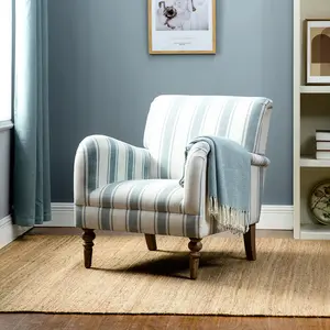 HULALA HOME Quentin Upholstered Accent Armchair Modern Stripe Fabric Chair with Slanted Back Integrated Arms Solid Wood Legs Comfortable Foam Cushion for Living Room Bedroom Office Space