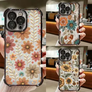 Phone Case  Compatible for iPhone11/12/13/14/15/16/17 promax Vintage Floral Pattern Four-Corner Drop Protection  Case Drop Protection Cover Smartphone Casing #IPHUA22