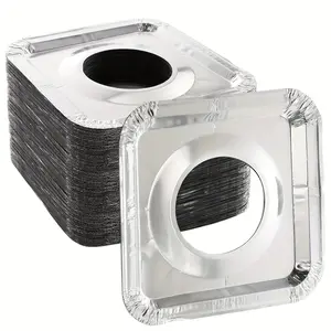 100 Pack Aluminum Heavy-Duty 8.5" Square Disposable Gas Burner Liner Stove Burner Covers, Gas Range Protector Bibs Cookware