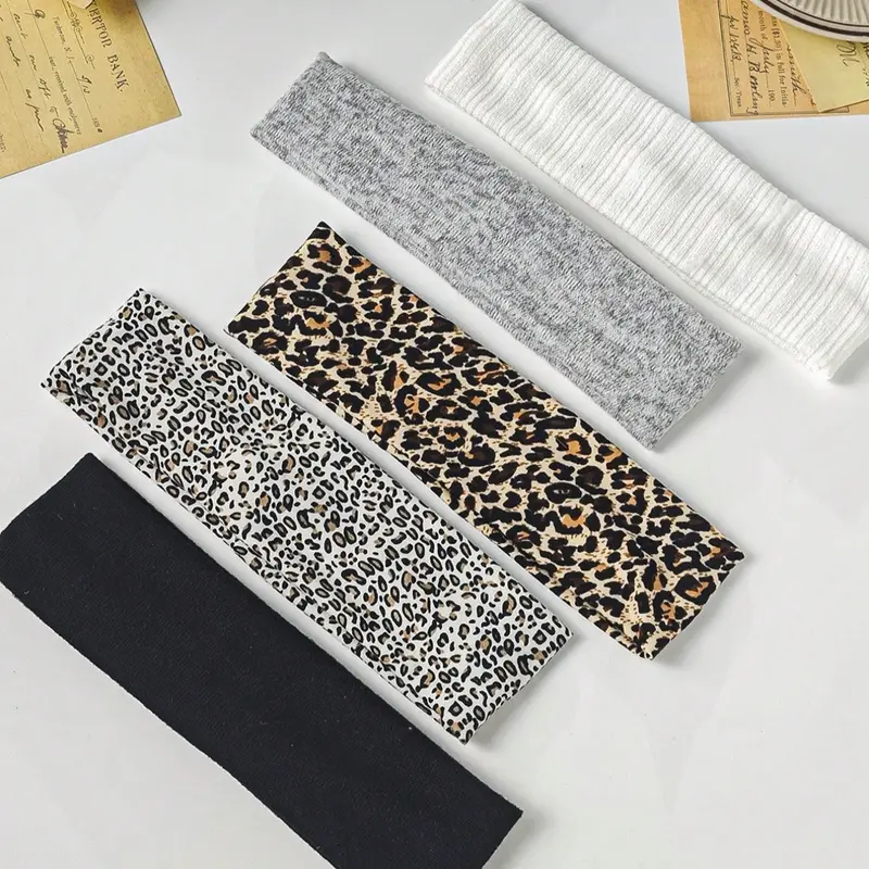 5pcs Versatile Satin Leopard Print Headbands, Women Everyday Hair Accessories Turban Headband Sweatband, Hairband