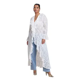 ELOQUII Women's Plus Size Lace Ruffle Duster