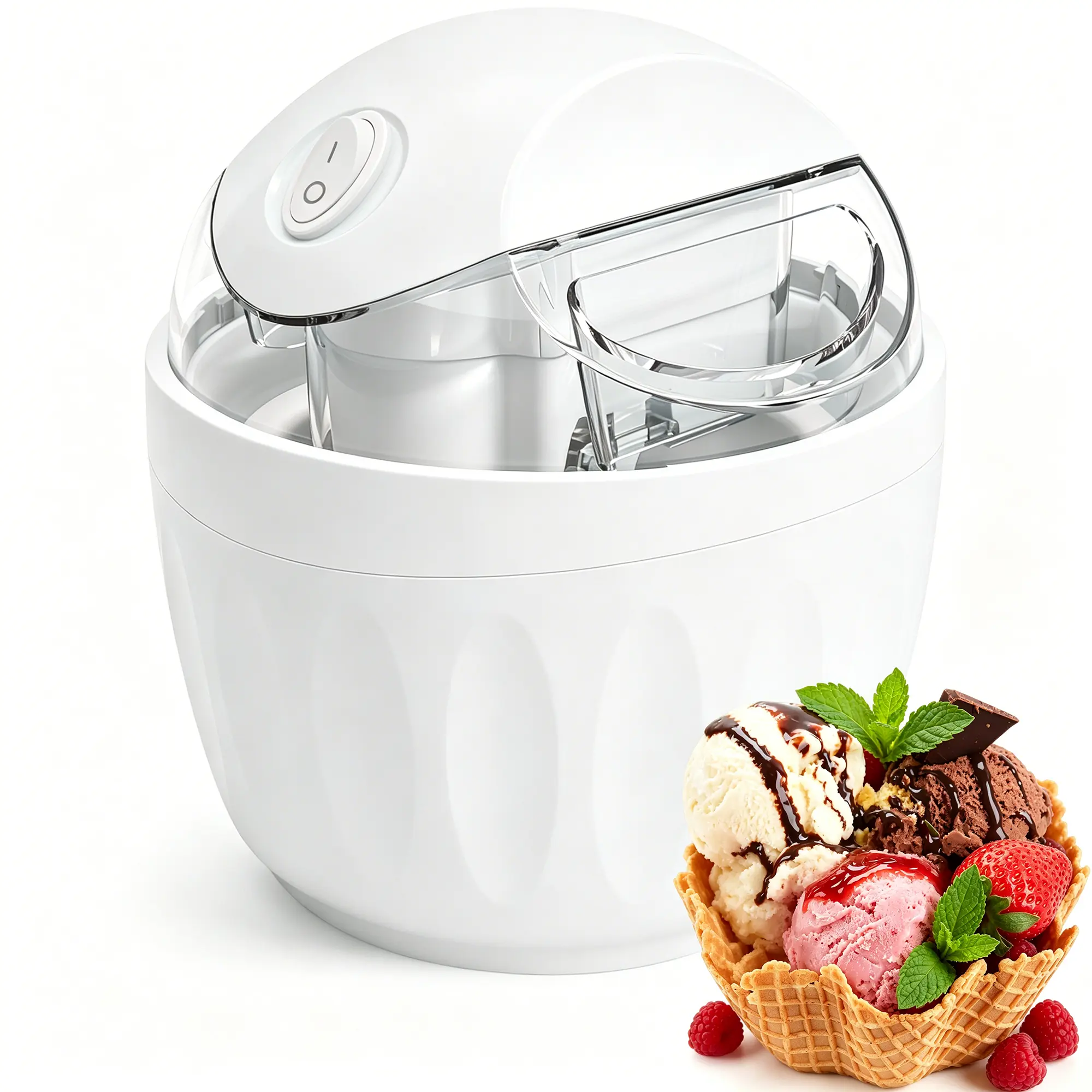 Electric Ice Cream Maker - 1-Touch Mini Portable Kitchen Appliance with Freezer Bowl, Locking Mechanism, Small Footprint, Modern Design for Healthy Homemade Frozen Yogurt, Sorbet, Gelato, Summer Desserts for Kids, Home Essentials