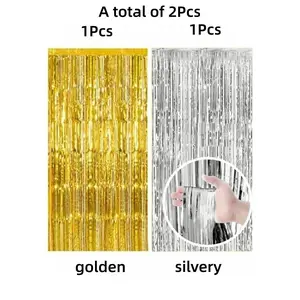 2 Pcs Iridescent Transparent Foil Fringe Backdrop Curtains, Tinsel Streamers Birthday Party Decorations, Fringe Backdrop for Graduation, Baby Shower, Gender Reveal, Disco Party Decorations