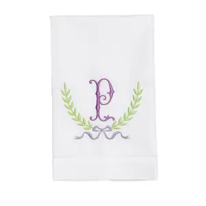 Embroidered Hand Towel with Linen or Cotton Crest Single Letter Monogram