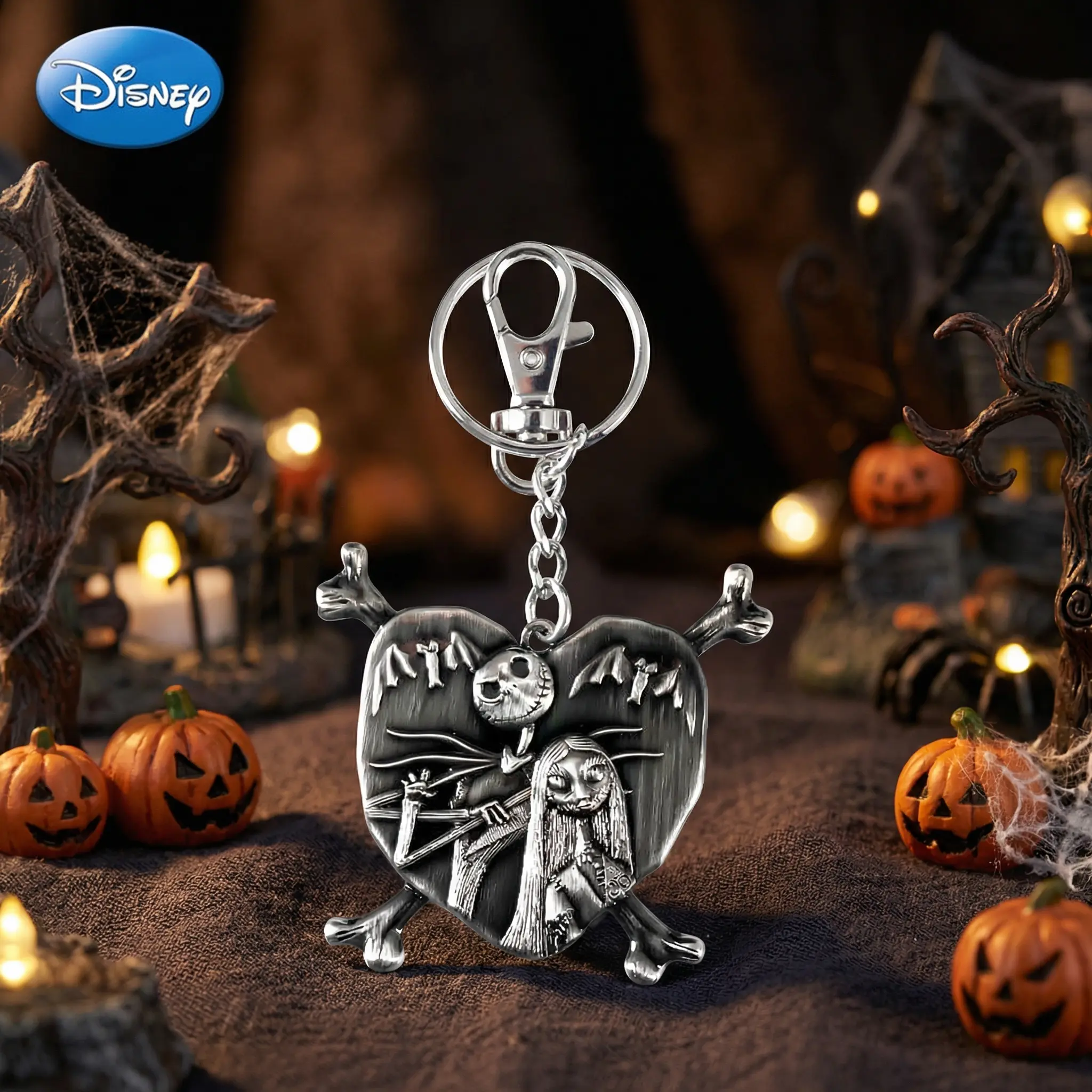 Disney The Nightmare Before Christmas Jack Sally Keychain 1PC Official License 3D Figurine Bag Clip Charms Anime Figure Keychain Collector Kering Backpack Decor Durable Exquisite Alloy Gift