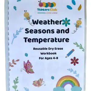 Tiny Thinkers Club Weather, Temperature, and Seasons Reusable Dry Erase Workbook Ages 4-8