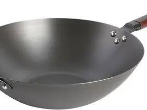 Carbon Steel Flat Bottom Wok and Stir Fry Pan, 14-Inch