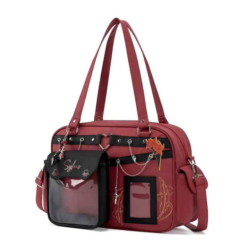KabaqooOfficial Qin Che Anime Ita Bag for Women Red Large Crossbody Bag with Clear Front Pocket Perfect for Pins Charms & Collections