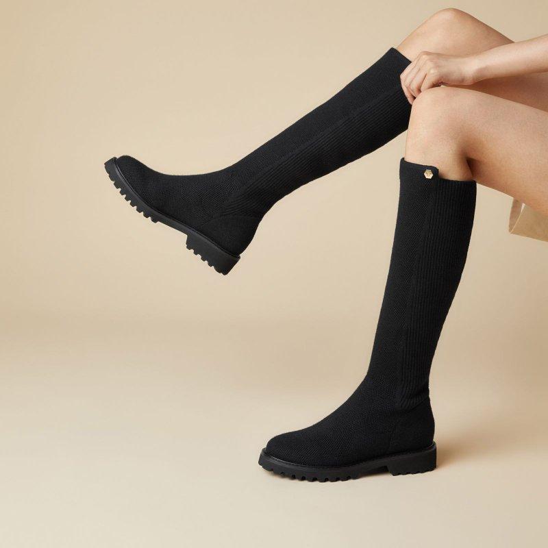 VIVAIA Women Round-Toe Stretchy Wool Knee-High Boots, Wide Calf Friendly, Fashionable and Stylish Boots, Water Repellent Travel Boots, Winter Boots, Knee High Fash high top boot riding Boots (Filipa)