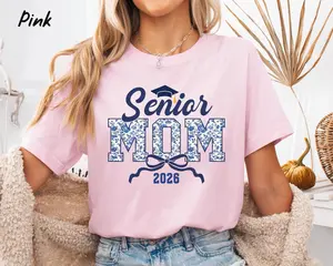 Senior Mom 2026 Shirt, Sweatshirt & Hoodie - Coquette Bow Senior Mom Class of 2026 T Shirt, Chinoiserie Graduation Shirt For Mom, Blue Toile Senior Mom Gift Cotton Crewneck
