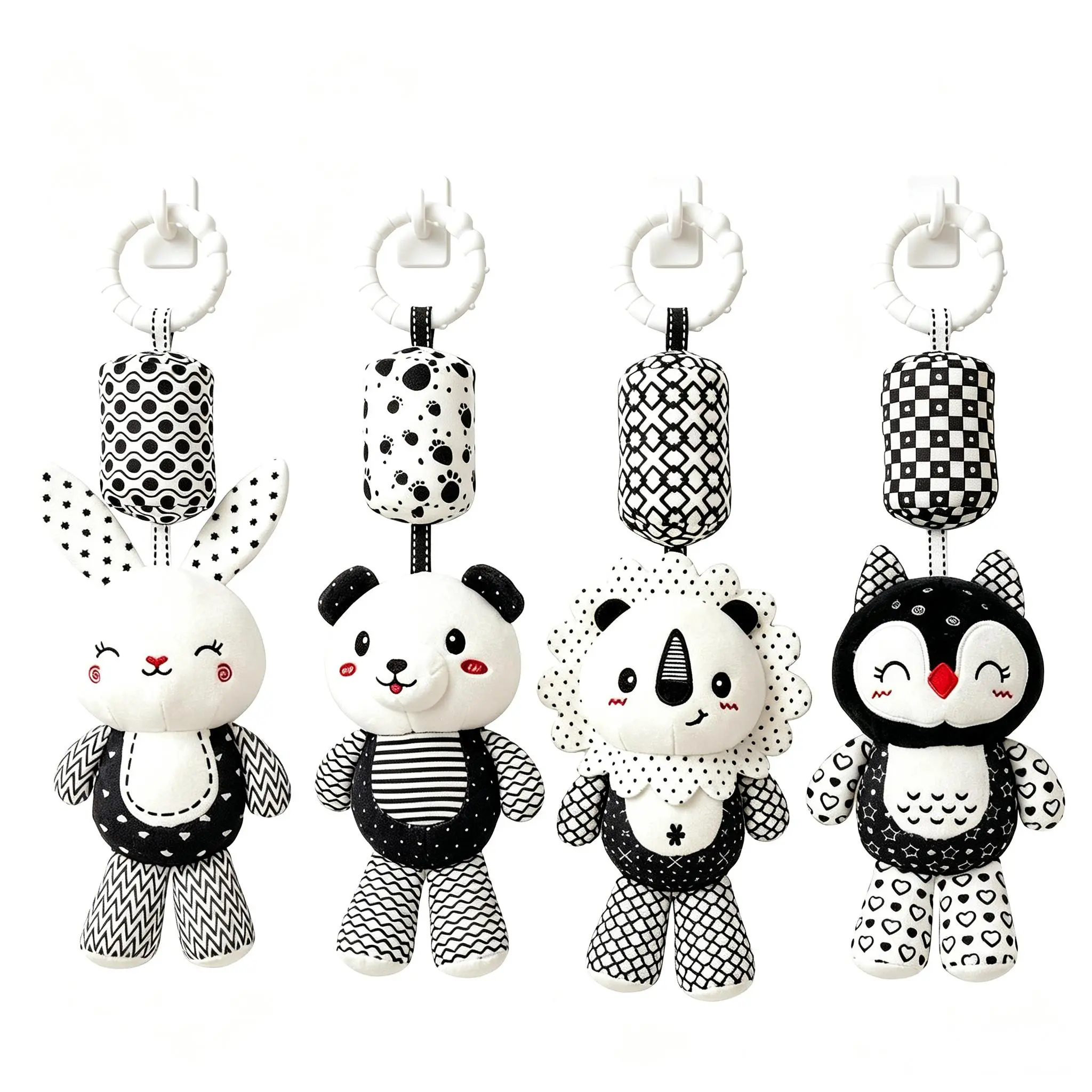 【DealsForYouDays】High Contrast Black White Plush Rattle Hanging Charms, Soft Animal Crinkle Sensory Toys for 0-12 Months, Stroller & Car Seat Decor, Perfect Party Gift