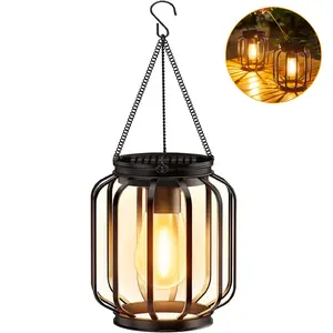 Solar-Powered Hanging Lanterns, Metal Strap Hooks, Soft Lighting, Lighted Lantern, Outdoor Decorative Lights, Perfect for Courtyard, Garden, Patio, Porch, Balcony