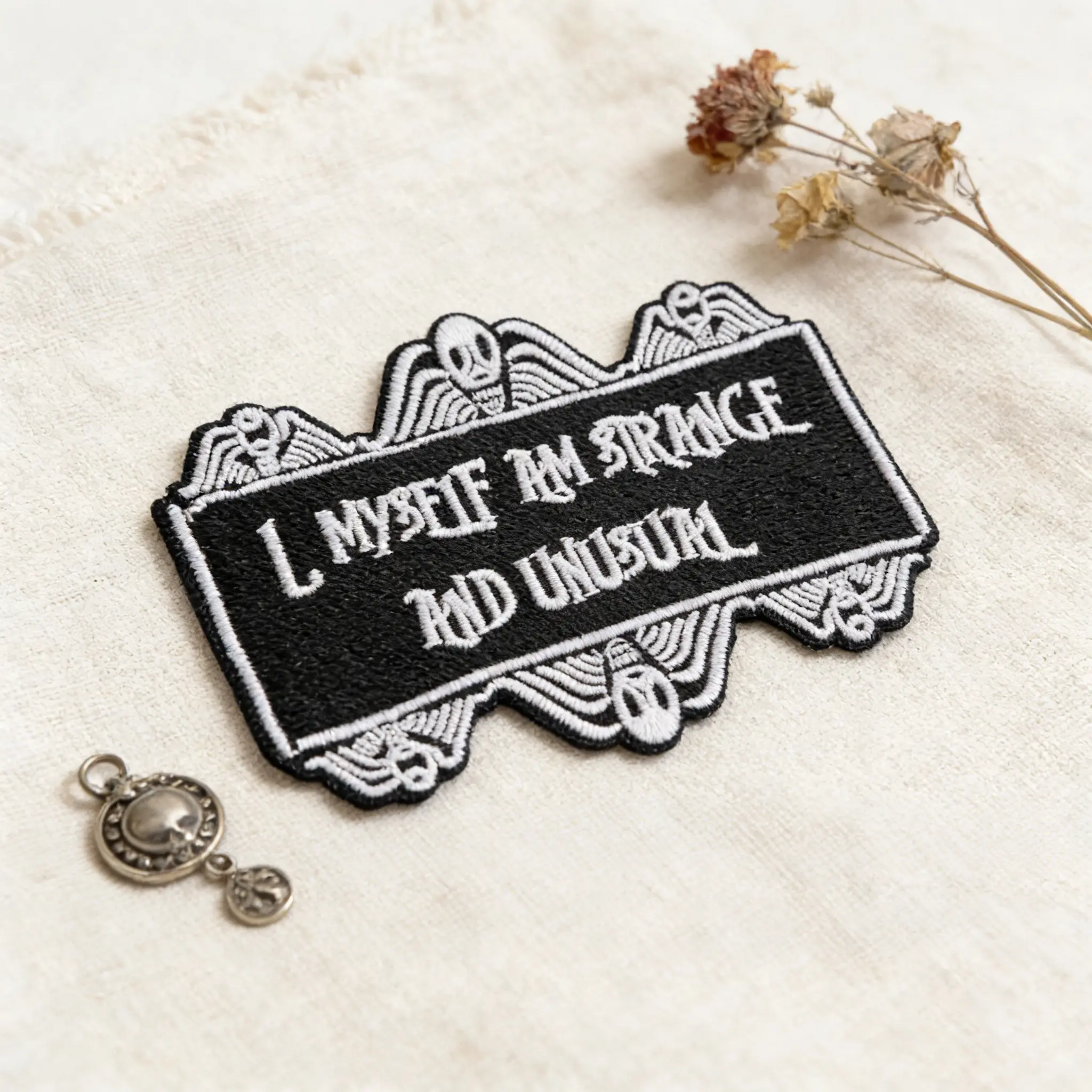 Strange & Unique Goth Embroidered Patch Applique, Back Adhesive Iron-On Design, Ideal for Clothing Jackets Hats Accessories