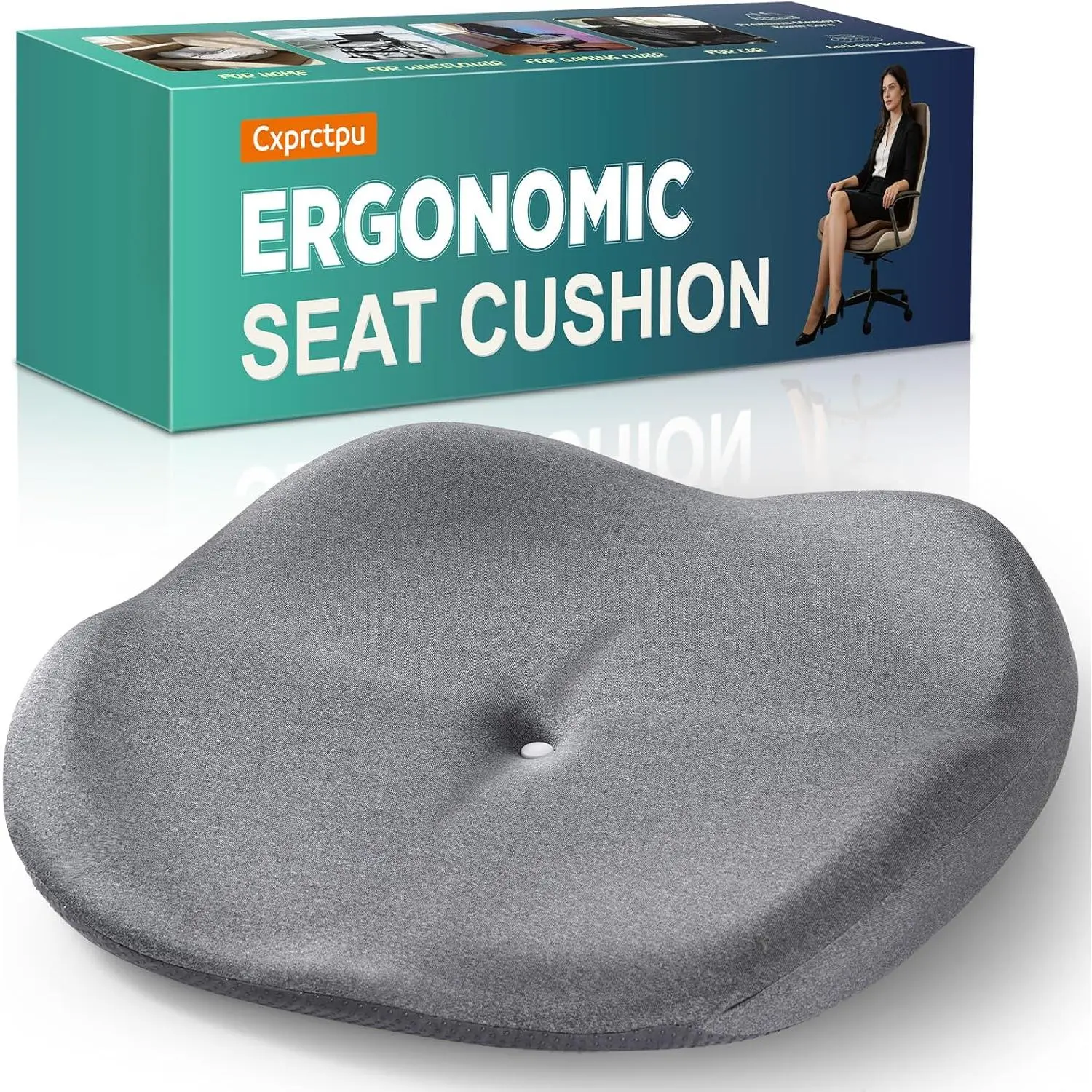Grey Non-Slip Memory Foam Seat Cushion - 15° Slant Design, Doctor-Recommended Orthopedic Butt Pillow, 45*45*8cm, for Car, Wheelchair, Office Chair, Tailbone Pain, Sciatica, Hip Back Pressure Relief
