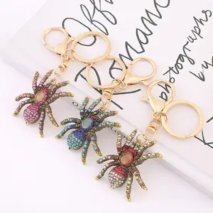 3PCS Creative Alloy Inlaid Zircon Spider Keychain Antique Gold-color Spider Animal Pendant Fashion Accessories