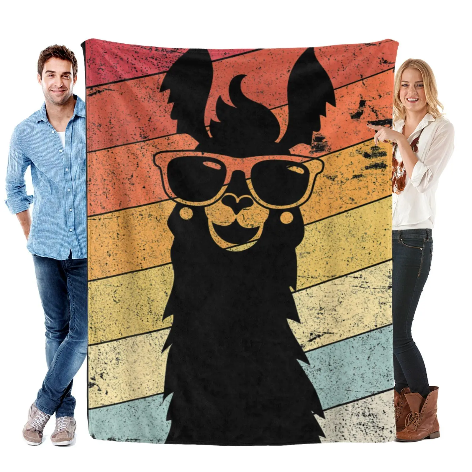 Vintage Sunglasses Alpaca Blanket - Soft Flannel Throw for Sofa, Patio & Bedroom, Perfect Gift for Alpaca-Loving Friends & Retro Style Enthusiasts