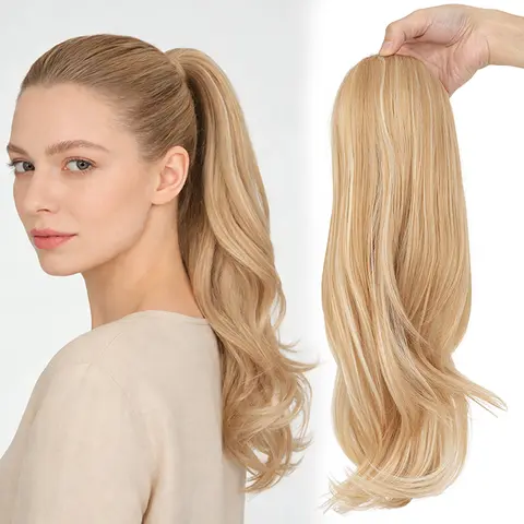 Drawstring Ponytail Extension, Natural Long Wavy Layered Pony Tails Hair Extensions Synthetic Clip in Ponytail Hairpiece for Women