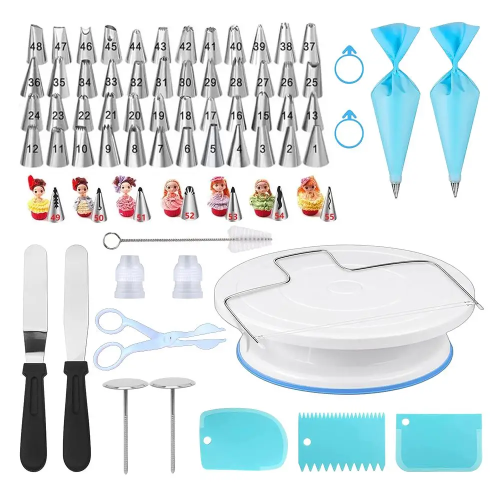 Cake Decorating Tool, 1 Set Including Stainless Steel Cake Decorating Nozzle, Piping Bag, Cake Scraper & Nozzle Brush, Kitchen Baking Tool, Mother's D