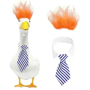 Two-Piece Men's Fun Porch Goose Statue Set, Striped Tie & Wig, Vintage Lawn Decor, Easter Decoration, 23-Inch Outdoor Costume, Accessory, Garden Decorations