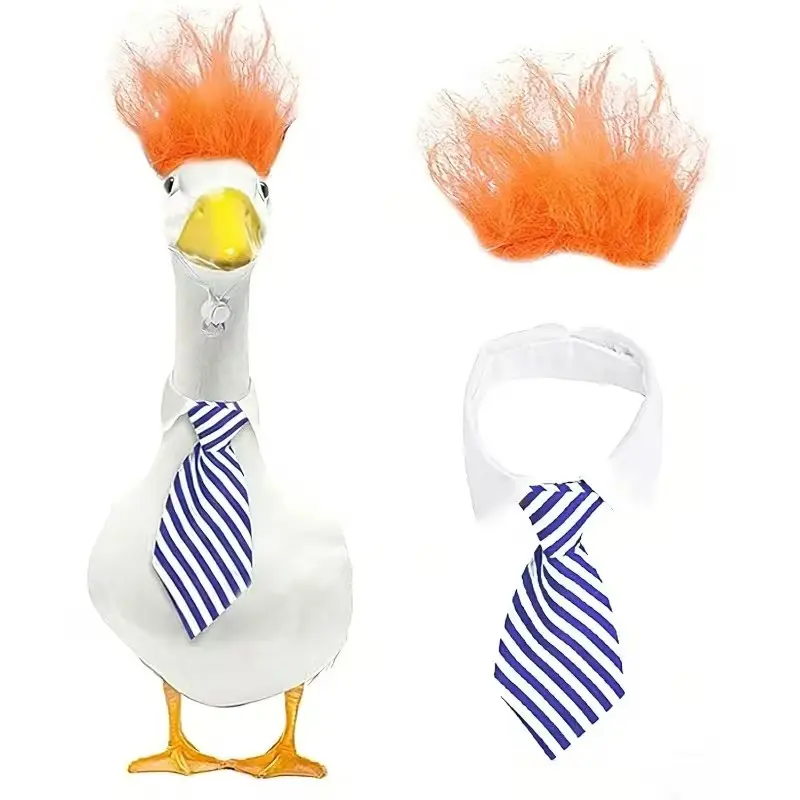 Two-Piece Men's Fun Porch Goose Statue Set, Striped Tie & Wig, Vintage Lawn Decor, Easter Decoration, 23-Inch Outdoor Costume, Accessory, Garden Decorations, Vintage Yard Statue