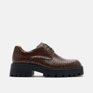 Kryos Brown Croc Leather Lug Derbys