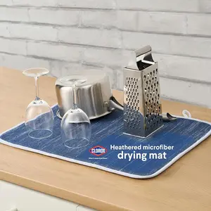 Clorox Heathered Kitchen Drying Mat - 100% Polyester Microfiber Dish Drainer - 15" x 20" Navy