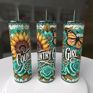 Country Girl 20oz Tumbler with Vibrant Butterfly & Floral Design for Everyday Use