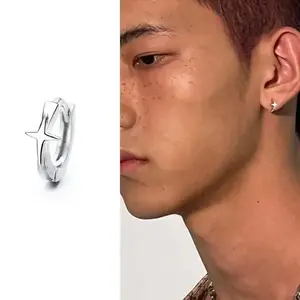 Four-pointed star cross earrings hip-hop punk street earrings men's trendy personality temperament circle star small earrings cool gift