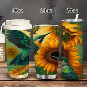 1pc 18oz/20oz Vibrant Hummingbird and Sunflower Tumbler with Lid and Straw, Winter Insulated Travel Mug, Gift for Women Men, Ideal for Valentine’s Day, Easter, Birthday Gift, Iced/Hot Coffee Cup