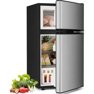 Kismile Compact Refrigerator with Freezer 2 Door Mini Fridge 3.2 Cu Ft Silver Adjustable Shelf Thermostat for Bedroom Office Dorm Kitchen