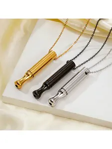 Yoga Meditation Whistle Necklace Stainless Steel Adjustable Breathing Mindfulness Stress Relief Necklace Cylinder Pendant Necklace Unisex Necklace