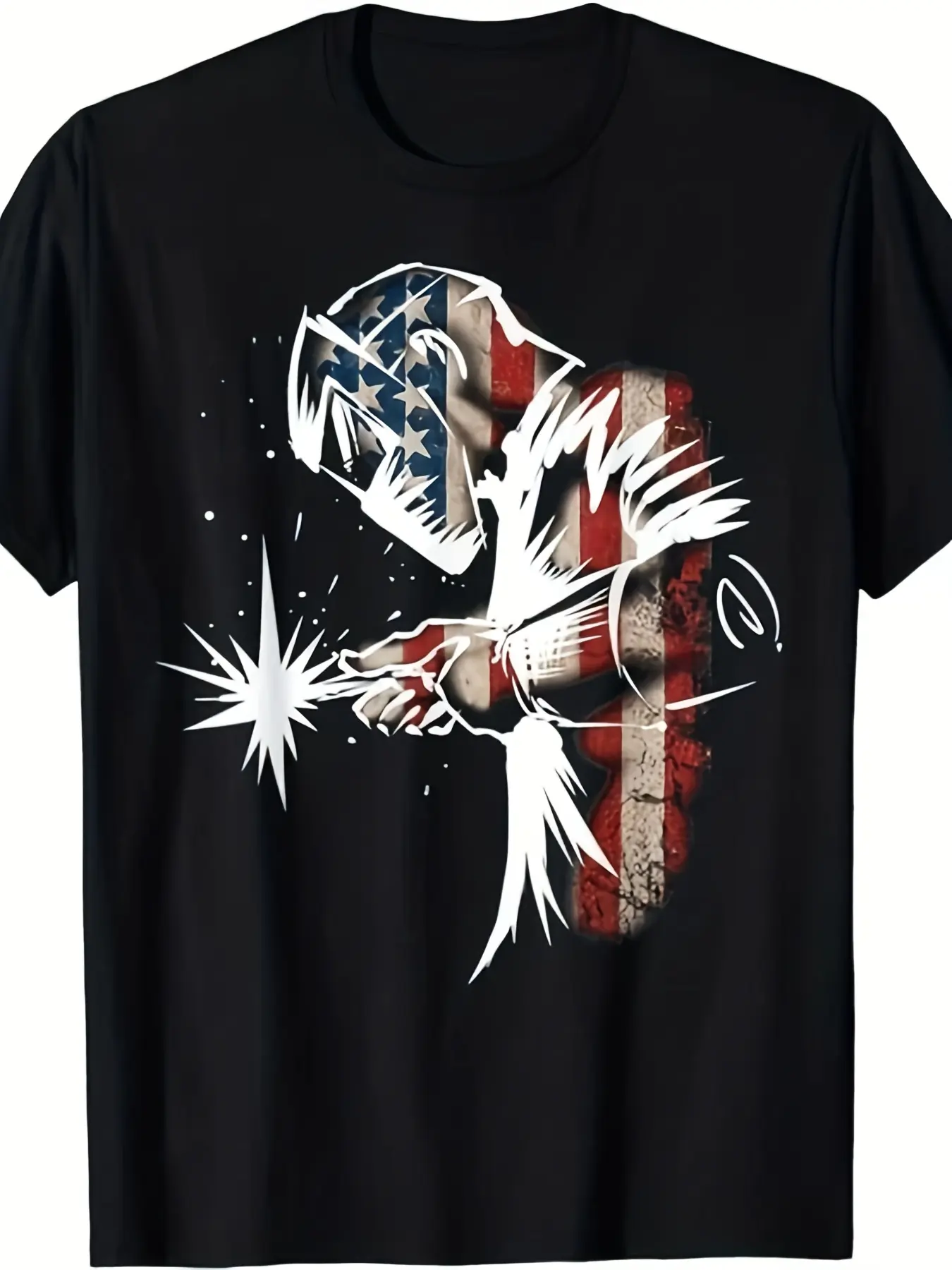 Funny Welder T-Shirt with Sparks & American Flag Design - Retro Helmet Graphic Tee for Men & - Comfortable Casual Wear for Welders, Gift Idea, USA Patriotic Apparel