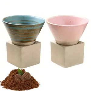 2 Pack 90ml/3oz Coarse Pottery Coffee Mug with Base, Ceramic, Creative Triangular Cone Shape Porcelain Mug, Stoneware Funnel Coffee Cup Set, Cone Shape Porcelain-Cup Tea-Cup for Coffee, Tea, Latte And Milkshake, Coffee Drinkware