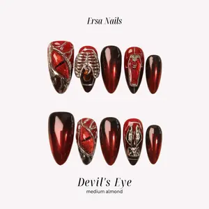 ErsaNails DEVIL'S EYE - Medium Almond 10 PCS Handmade Press On Nails | Metallic, Ombré & Chrome