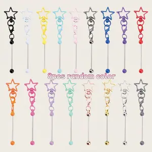 8pcs Random Color Star shaped DIY Keychain Set - Metal Rod Small Circular Decorative Mountaineering Button Pendant Handmade Bead Accessories Backpack Key Buckle Daily Portable Metal Texture