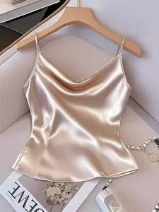 Women's V-Neck Satin Fitted Camisole Top, Perfect for Evening Dates & Party, Elegant and Stylish Ladies' Clothing